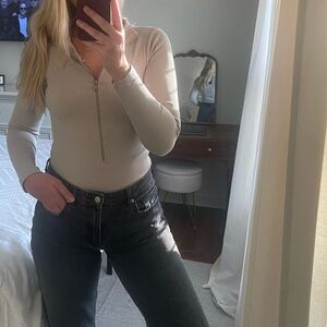 NWT PrettyLittleThing Cream Ribbed Bodysuit